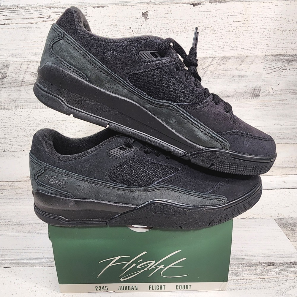Jordan Flight Court Mens Size 9 Black Anthracite Suede Low Top HF3255-010 NWB
